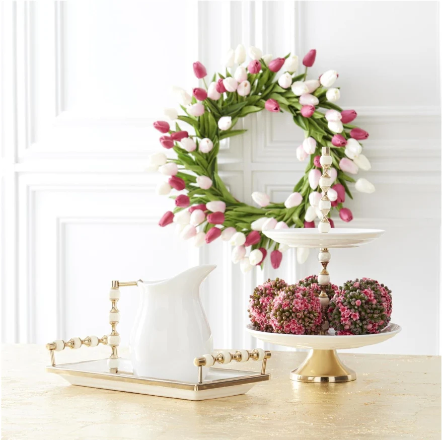 22" Fuchsia Pink & White Real Touch Mini Tulip Wreath - Image 3