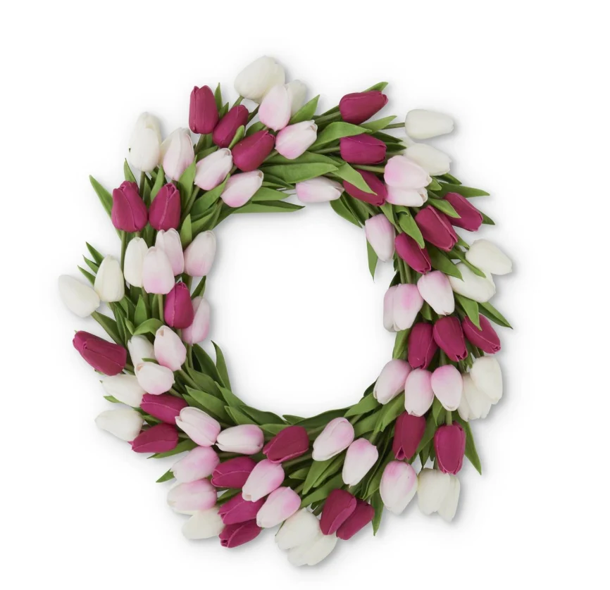 22" Fuchsia Pink & White Real Touch Mini Tulip Wreath - Image 5