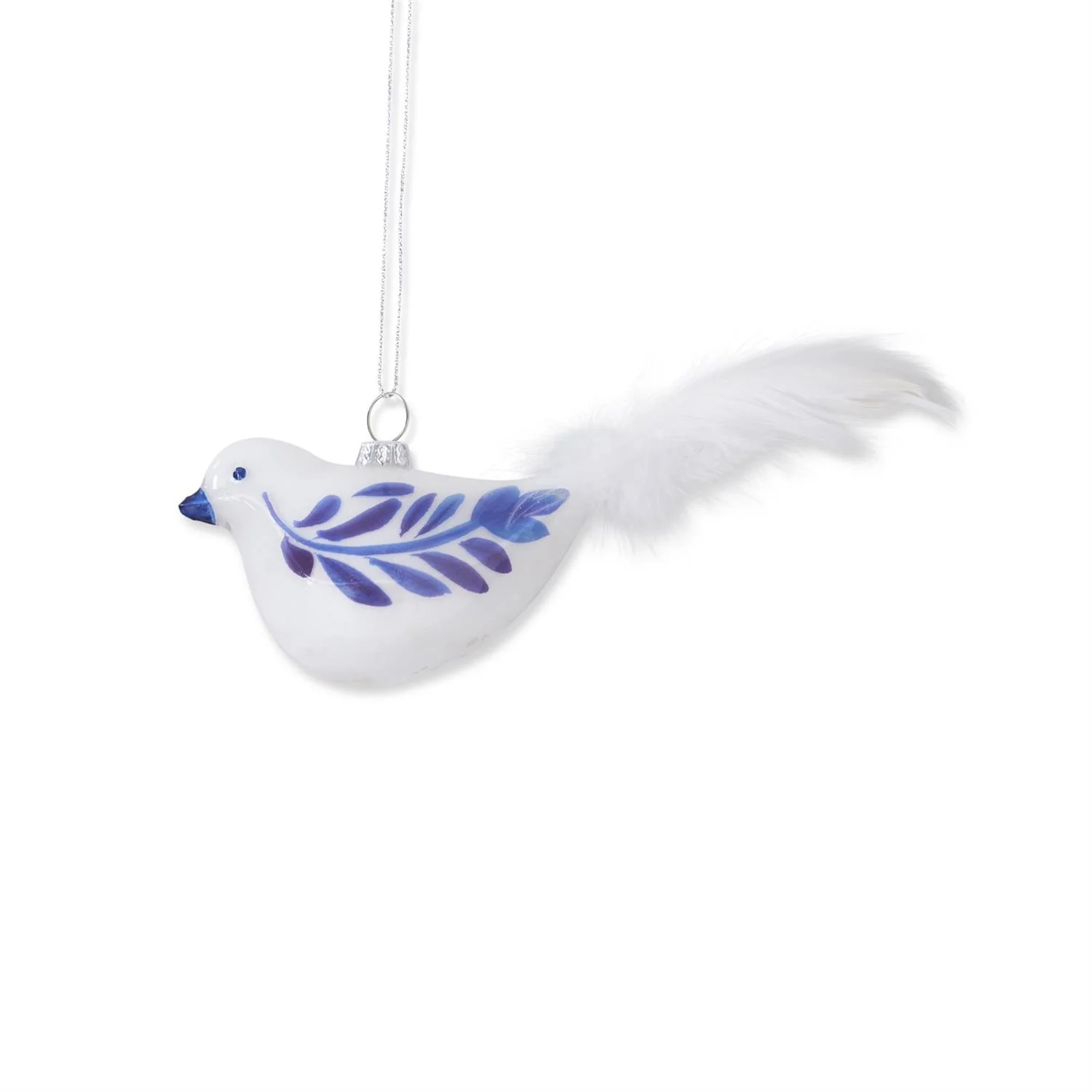 Blue & White Glass Bird Ornament w/Feather Tail - Choose Style - Image 3