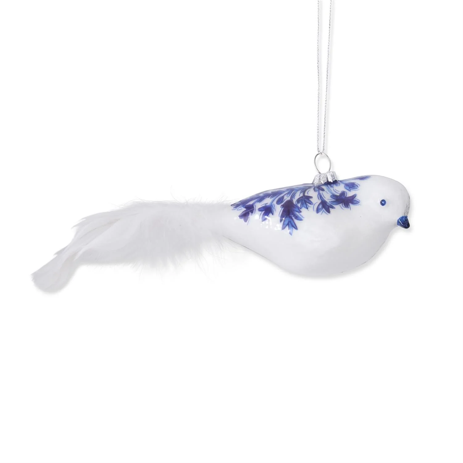 Blue & White Glass Bird Ornament w/Feather Tail - Choose Style - Image 4