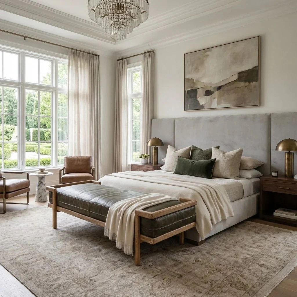 Distressed Olive Color Leather Day Bed Bench - Image 3