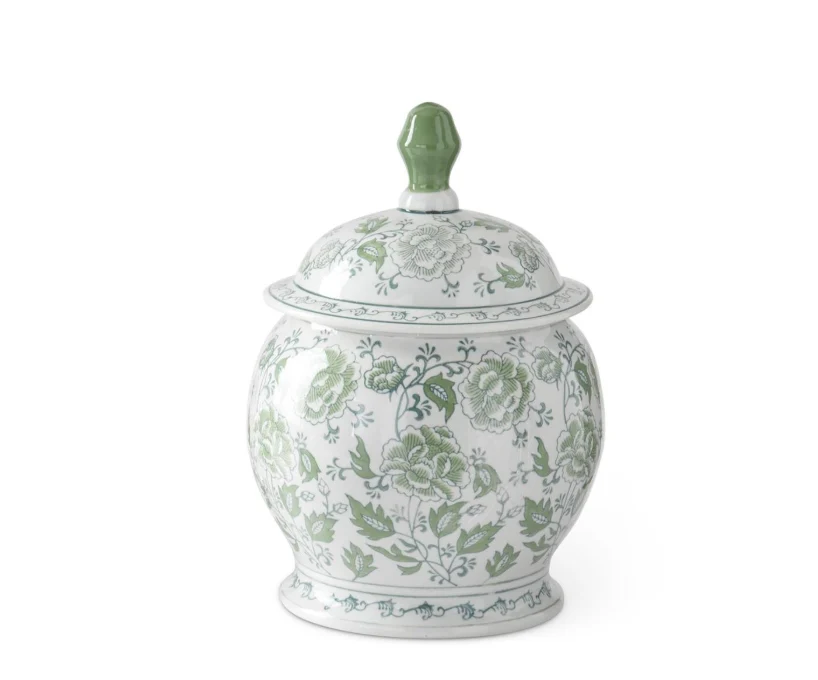 Green & White Floral Ceramic Ginger Jar - Choose Style - Image 3