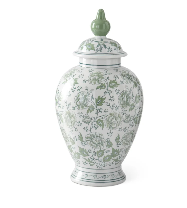 Green & White Floral Ceramic Ginger Jar - Choose Style - Image 4