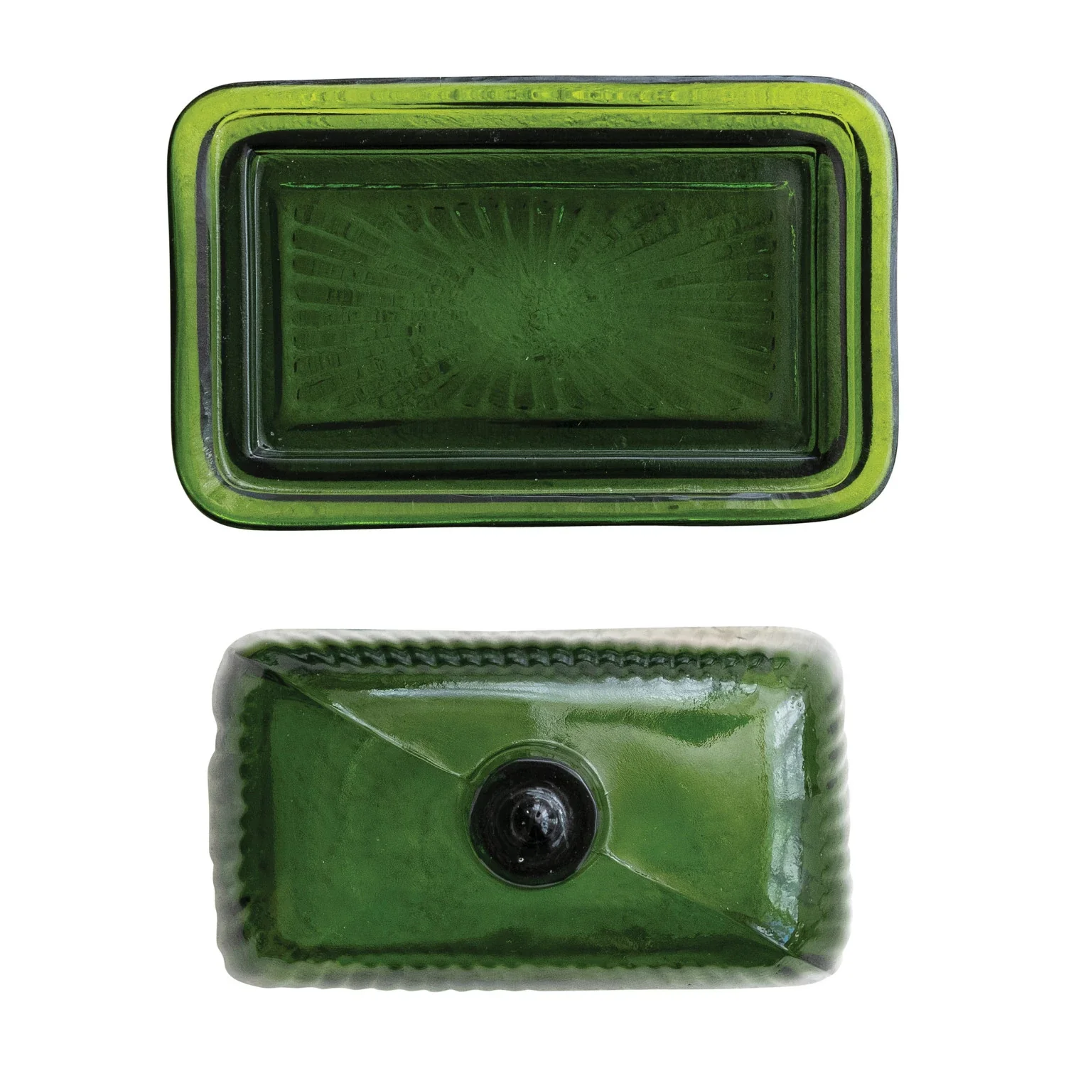 Pressed Ribbed Green Glass Butter Dish - Image 3